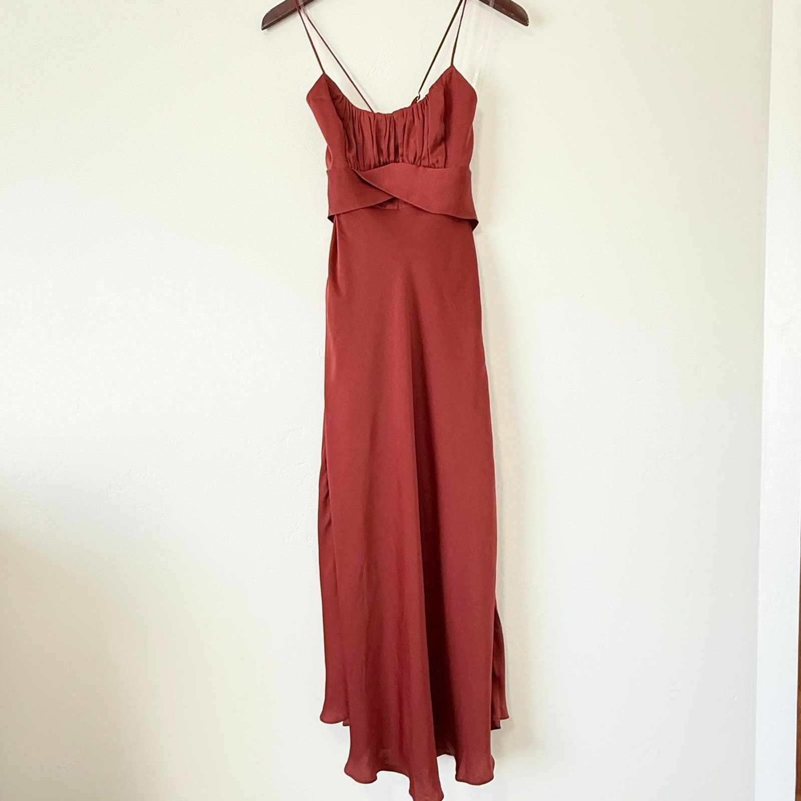 NWT Selfie Leslie Linka Cami Strap Midi Dress in Chocolate Size 8US