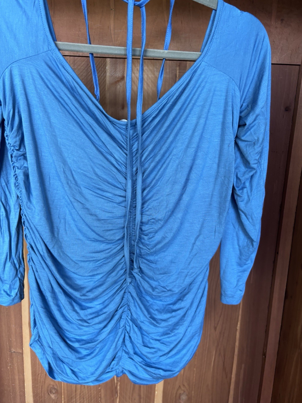 Venus Embellished Off Shoulder Ruched Top With Neck Tie Blue XL
