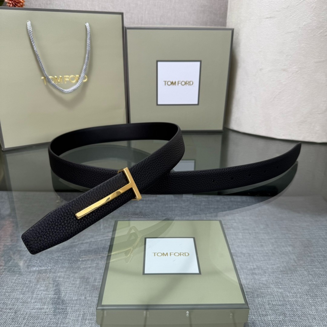 Authentic Tom Ford Reversible Leather T-Buckle Belt Luxury Designer Fashion