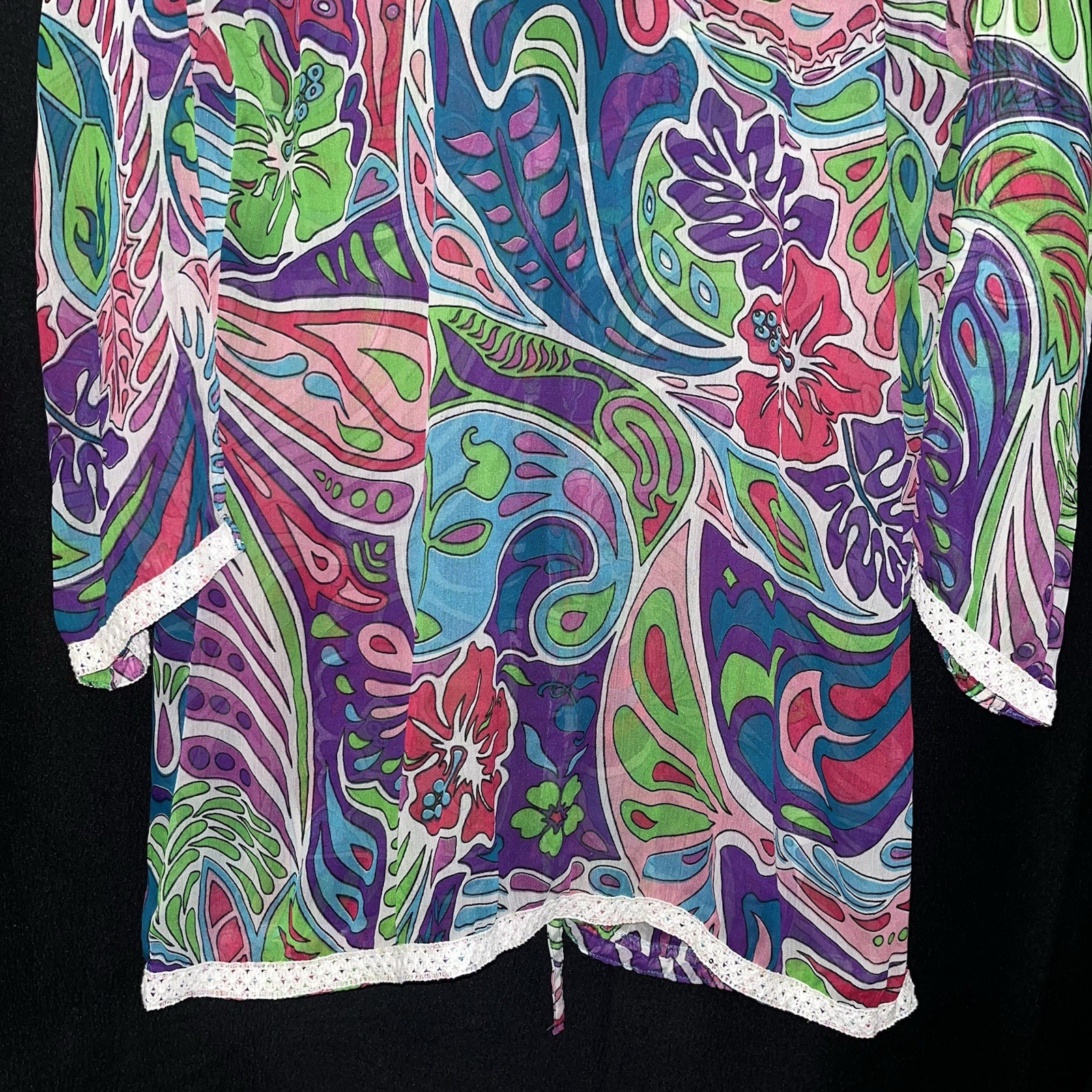 VTG Y2K Bearfoot Attitude XL Cardigan Paisley Floral Swirl Patterns Embroidered