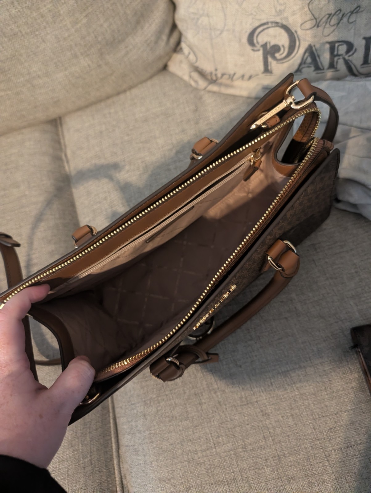 Michael Kors Brown Logo Satchel Zip Top w/ Detachable Strap, Wallet, Pockets