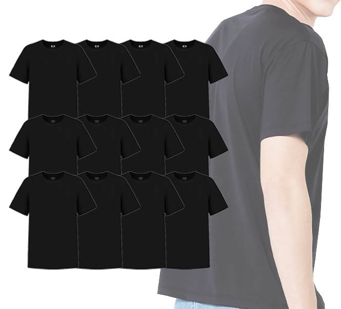 BYC Men’s Classic Black Cotton Undershirts Crewneck T-Shirts Pack of 6