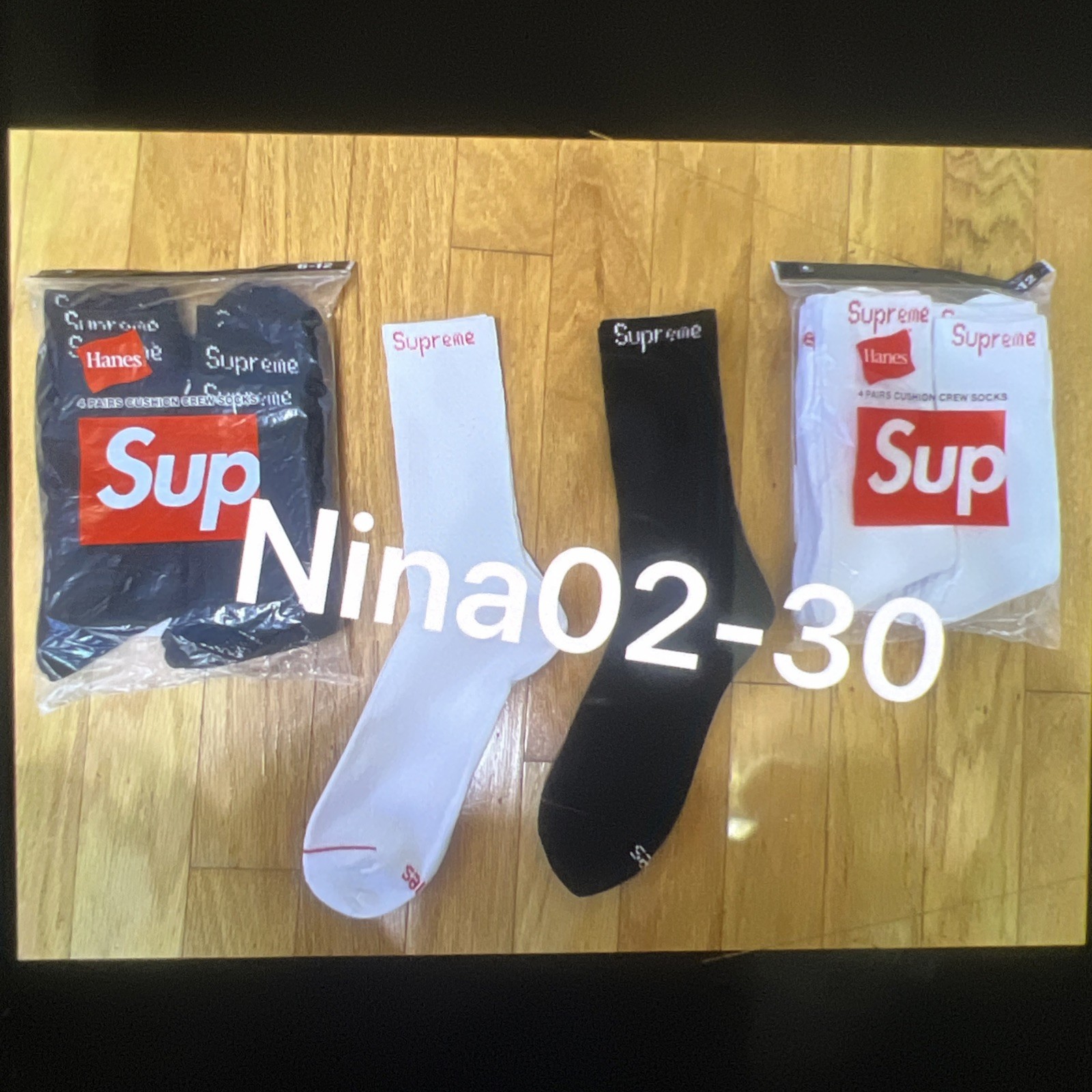 Two PAIRS SUPREME/ HANES SOCKS B+W 100% AUTHENTIC ✅ size 6-12