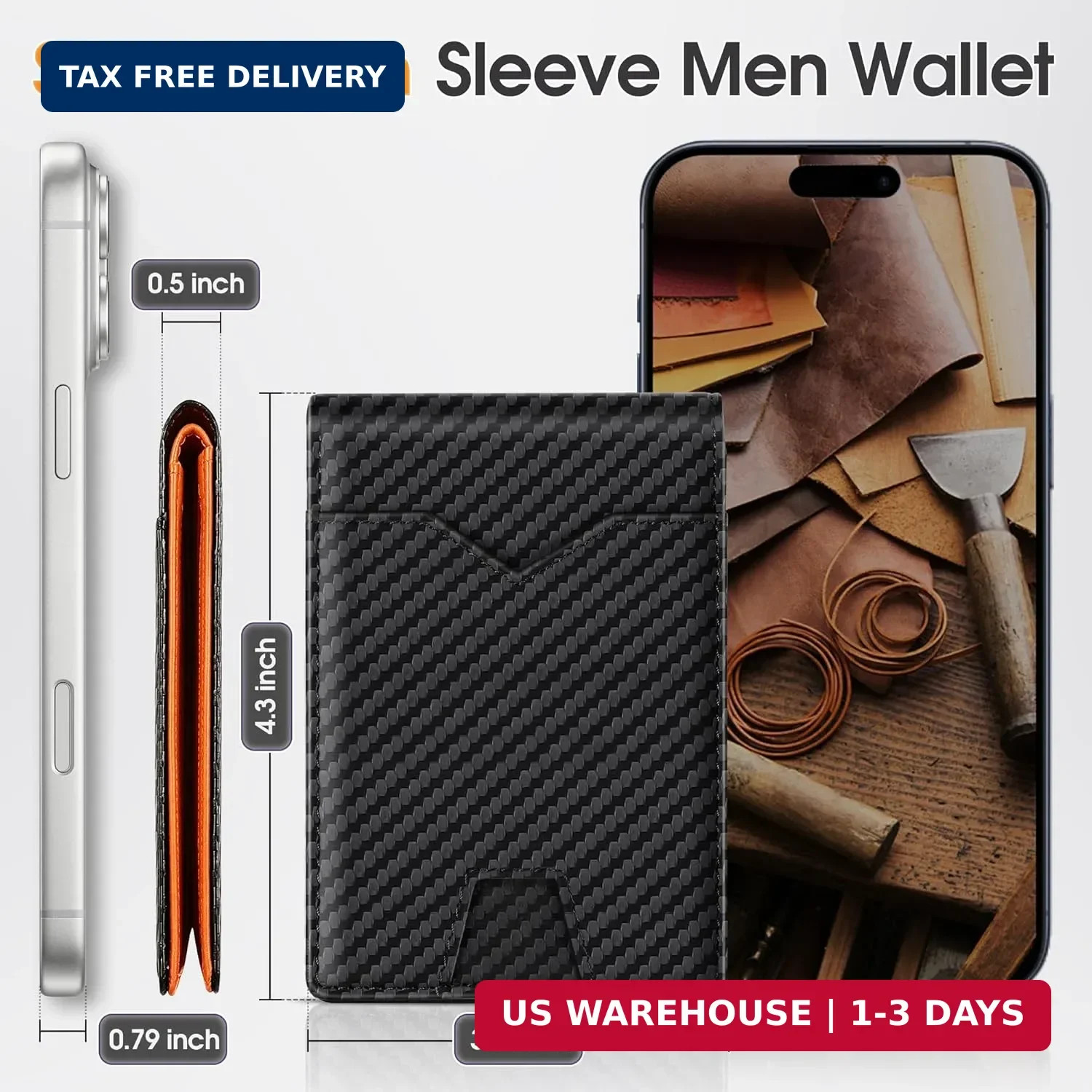 Men’s Slim Carbon Fiber Wallet RFID Blocking Thin Bifold Card Holder 10+ Cards