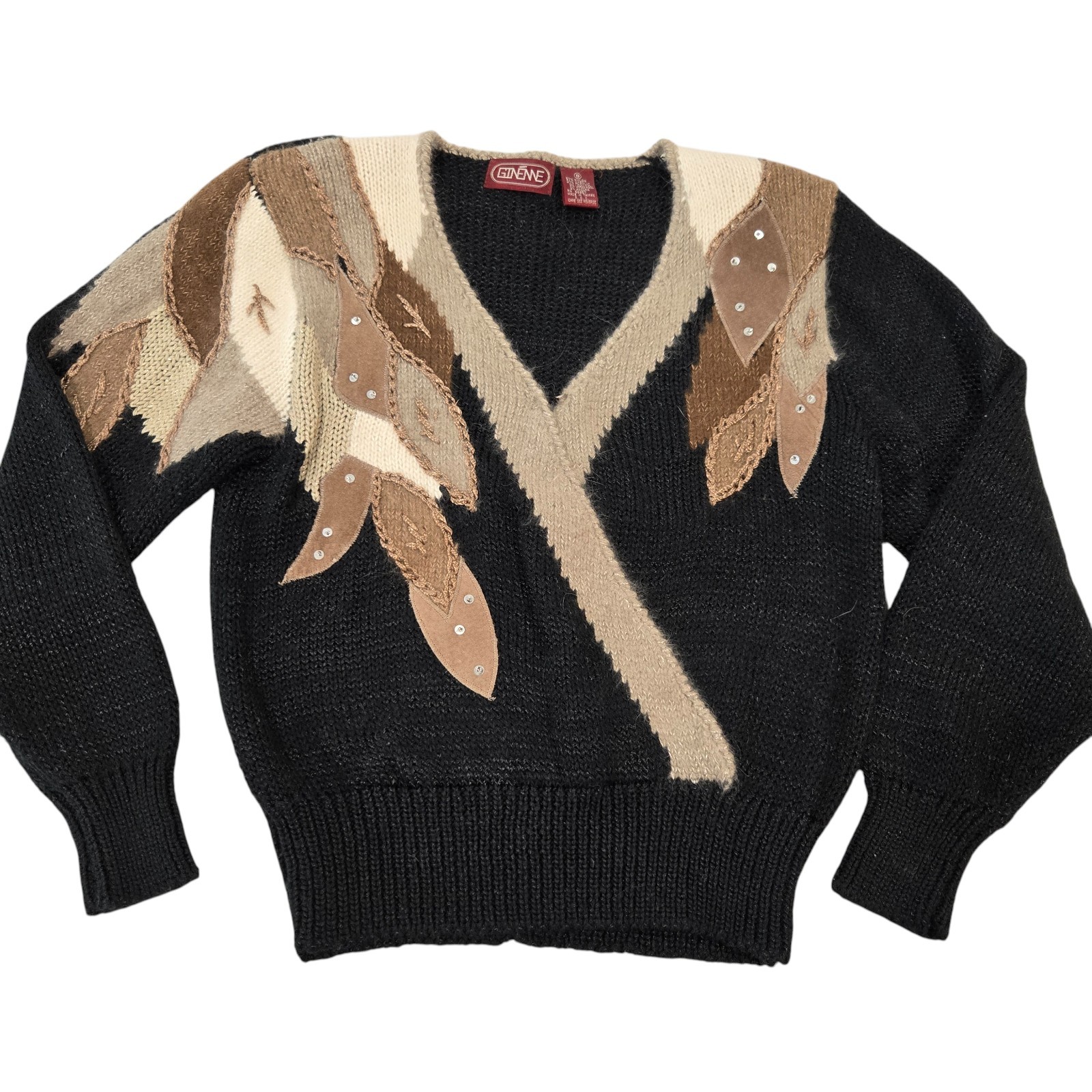 Vtg 80s 90s Womens Small Wool Angora Blend Sweater Ginenne Retro Grandmacore