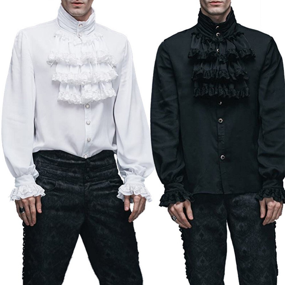Men Vampire Victorian Renaissance Blouse Tops Gothic Ruffled Medieval Shirt