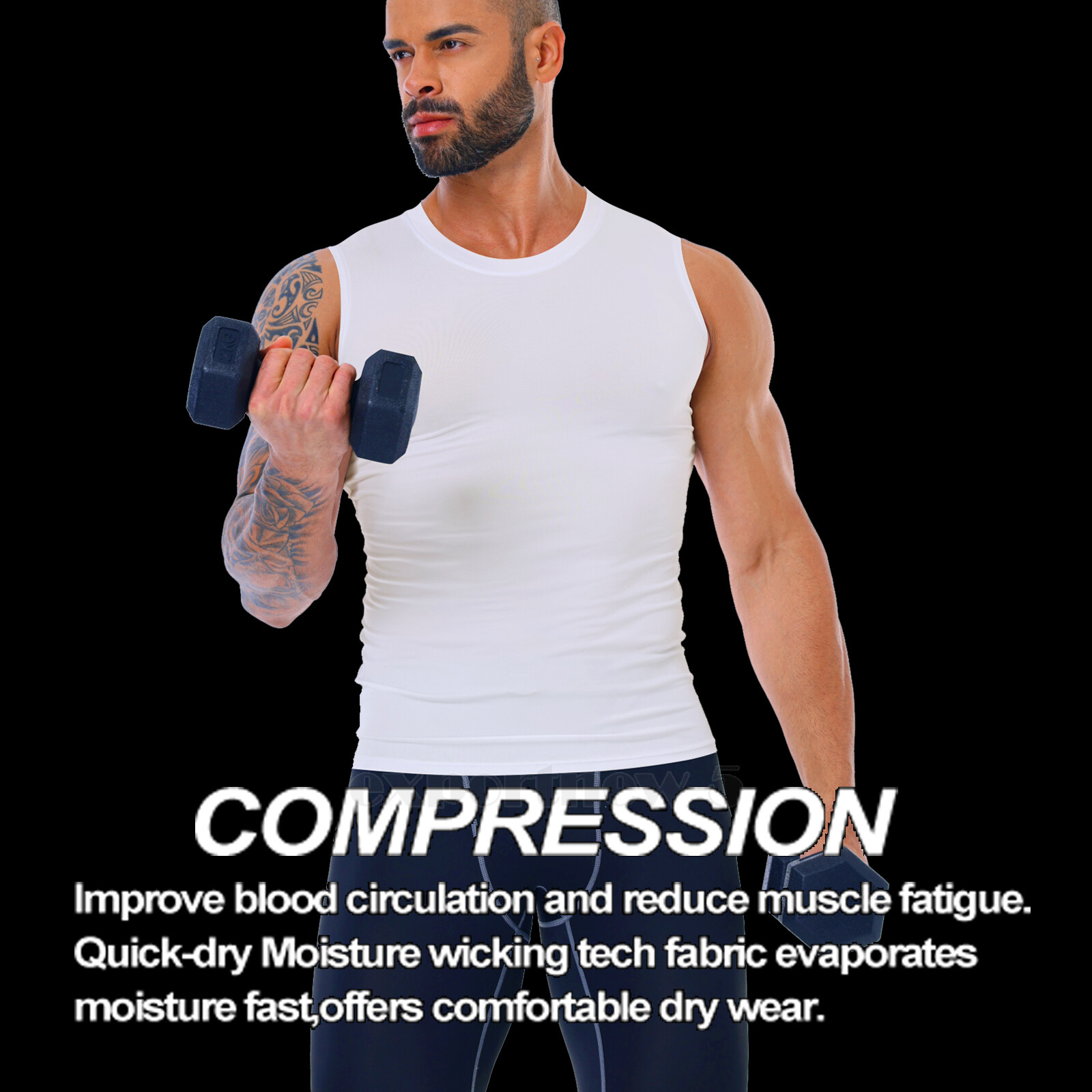 3PCS Mens Compression Sport Vest Tight Tank Base Layer Sleeveless Top Singlet