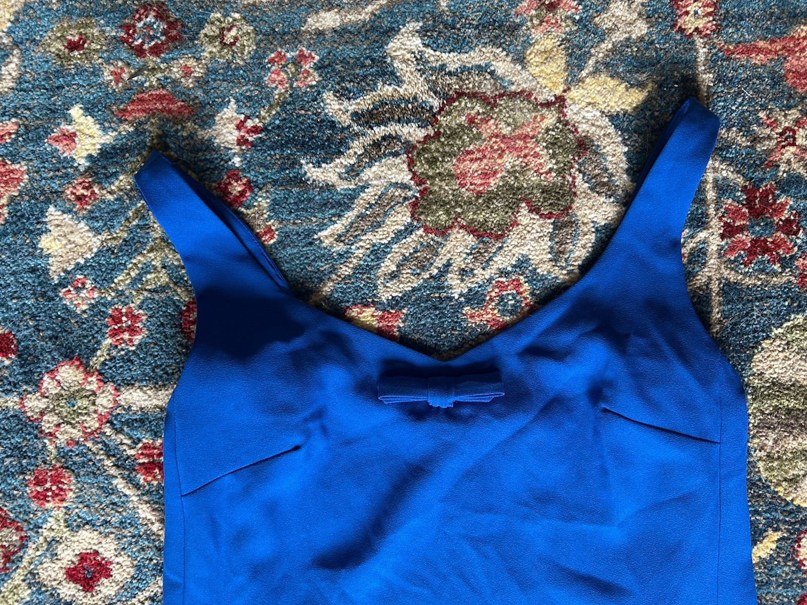 CeCe Blue Sheath Dress V-Neck Sleeveless Short Satin Bow Zip Women’s 6