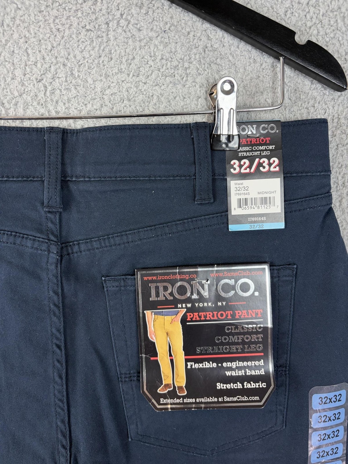 Iron Co. Patriot Pants Mens 32×32 Blue Classic Comfort Straight Leg Chino New