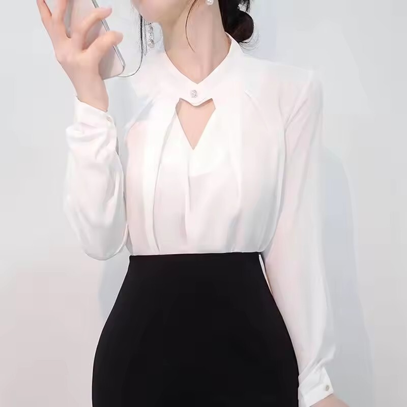 Blouses Women Chiffon Shirts Long Sleeve Hollow Sexy All-match Spring Summer Top