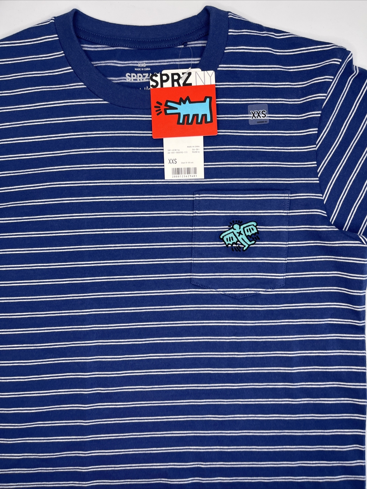 Keith Haring x Uniqlo SPRZ NY Shirt 2XS Striped Pocket Embroidered Pop Art NWT