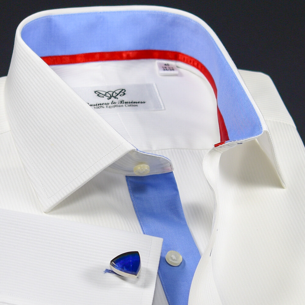 Classic White Men’s Formal Business Dress Shirt Mini Stripe French Double Cuffs