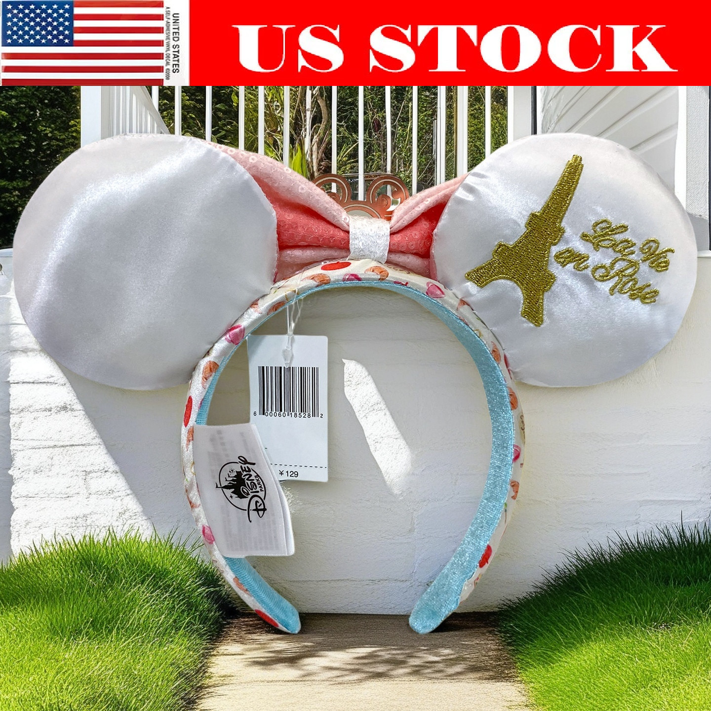 Disney-Park’s Epcot France Paris Minnie Mickey Mouse Ears Bow Headband Rose US
