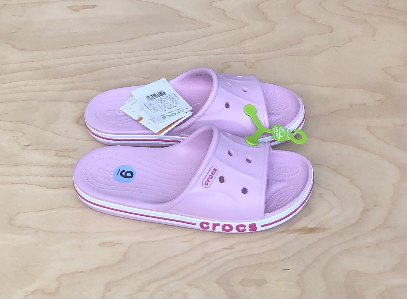 Crocs Bayaband Pink Slides Slip On Comfort Water Resistant Womens Size 9 NWT.