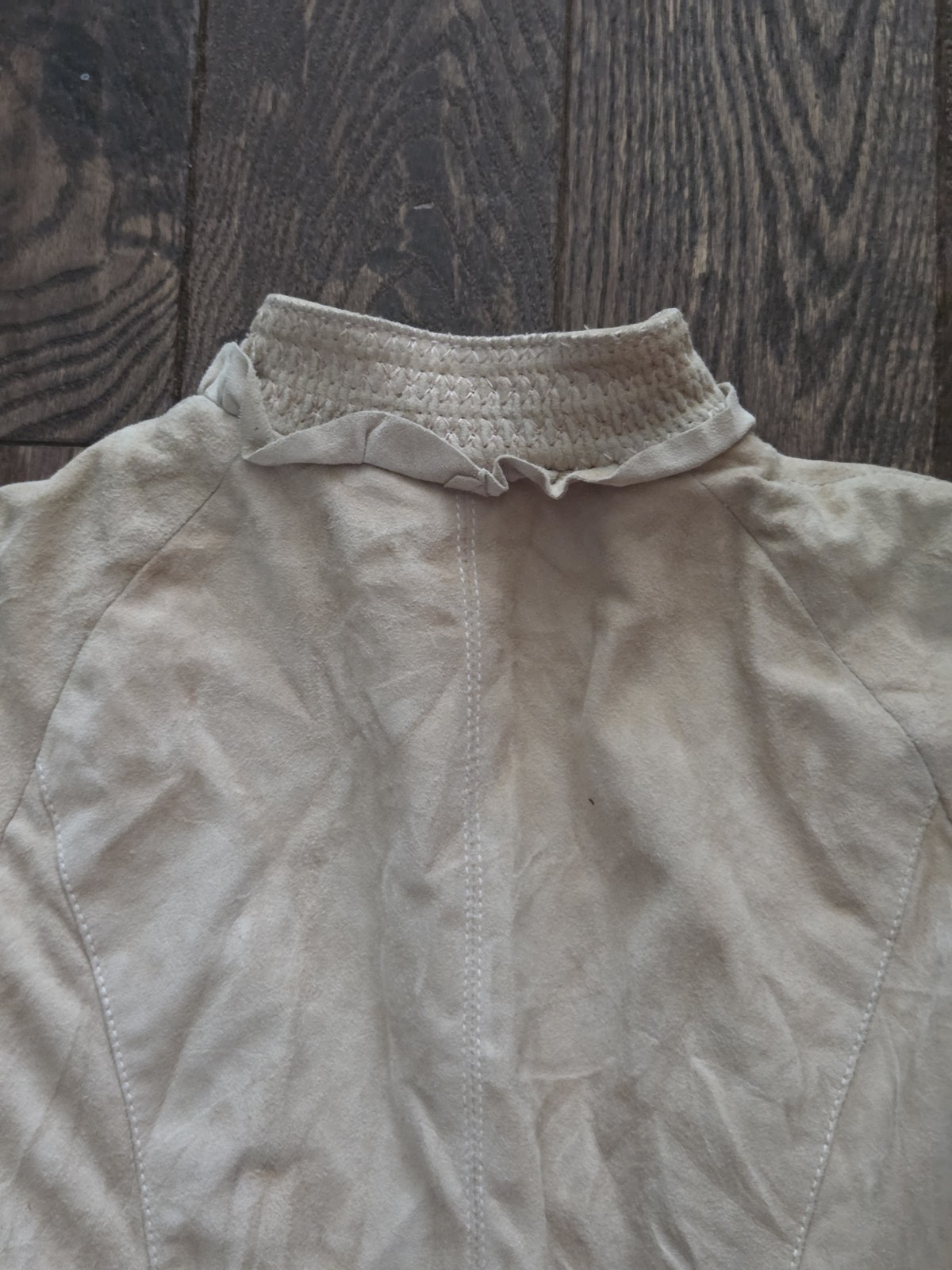 🩷Balenciaga Paris Nude Blush Suede Leather Jacket Smocked Knit Trim Ghesquiere