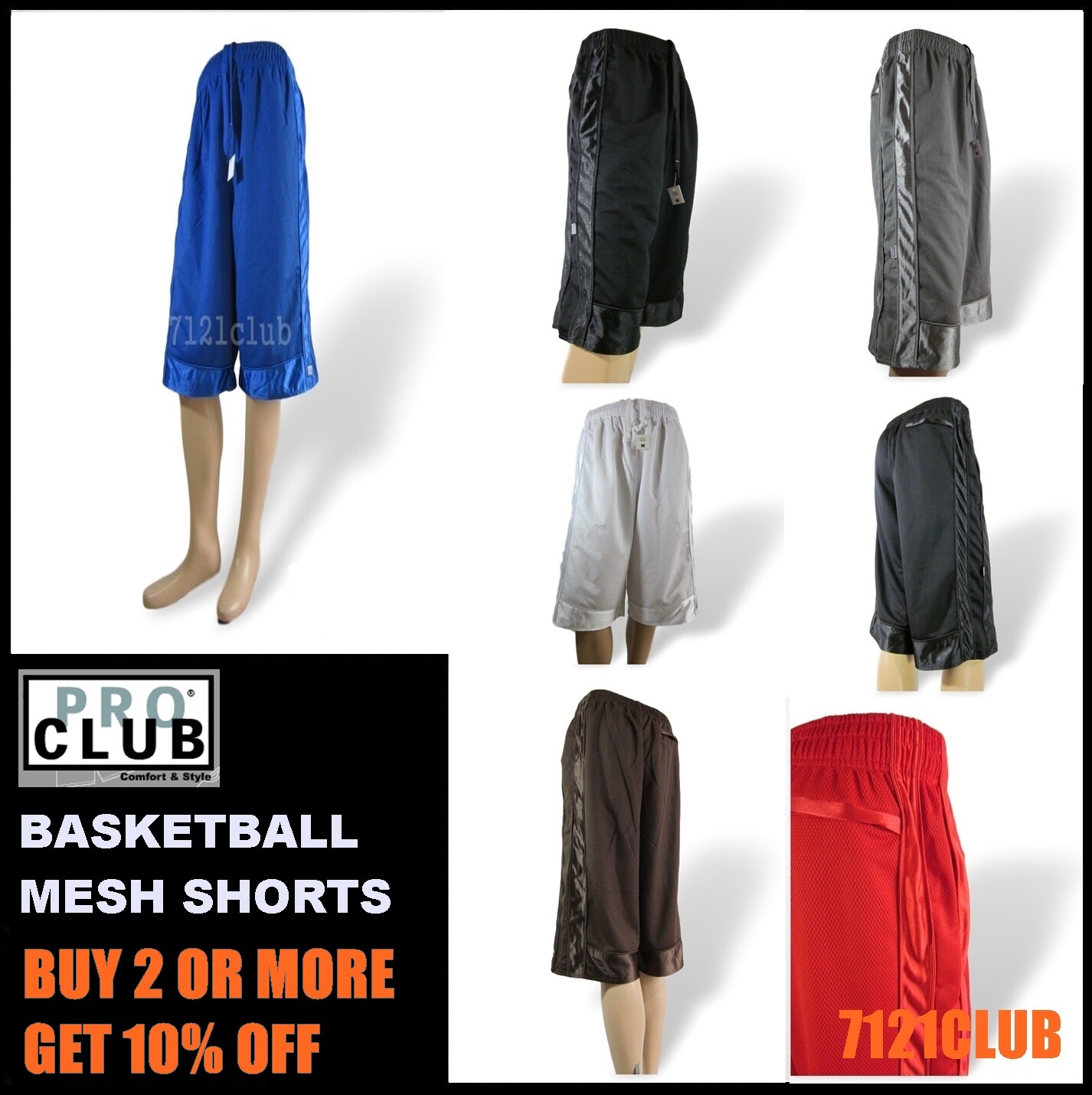 PRO CLUB Mens Mesh Basketball Shorts PROCLUB Heavyweight Jersey Gym Shorts S-7XL