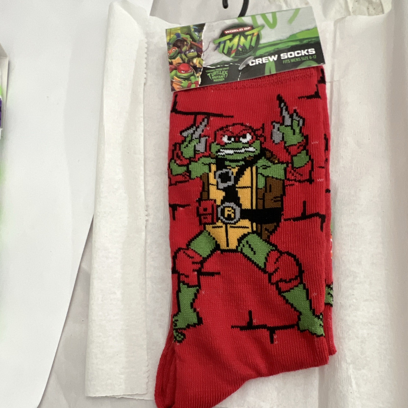 TMNT Raphael Red Graphic Print Crew Socks 1 Pair Fits Men’s Shoe Size 6-12