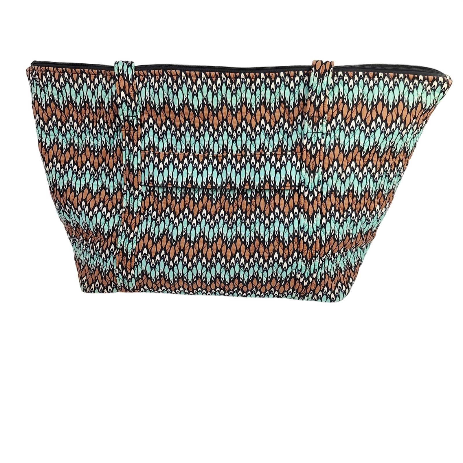 Vera Bradley Go Wild Quilted Cotton Tote Bag Teal Brown Geometric Shoulder Bag
