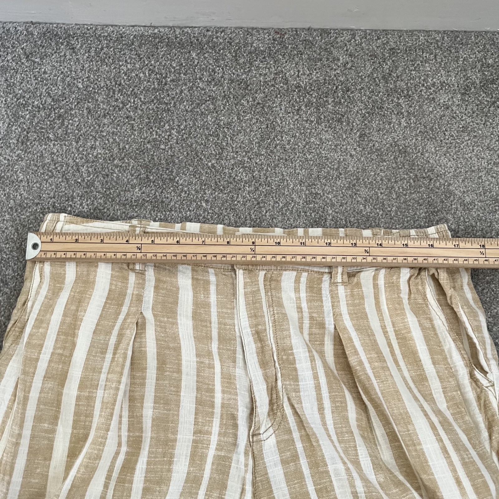 Fat Face Natural Tan Stripe Soft Linen Blend Wide Leg Trousers – Size UK 14 S