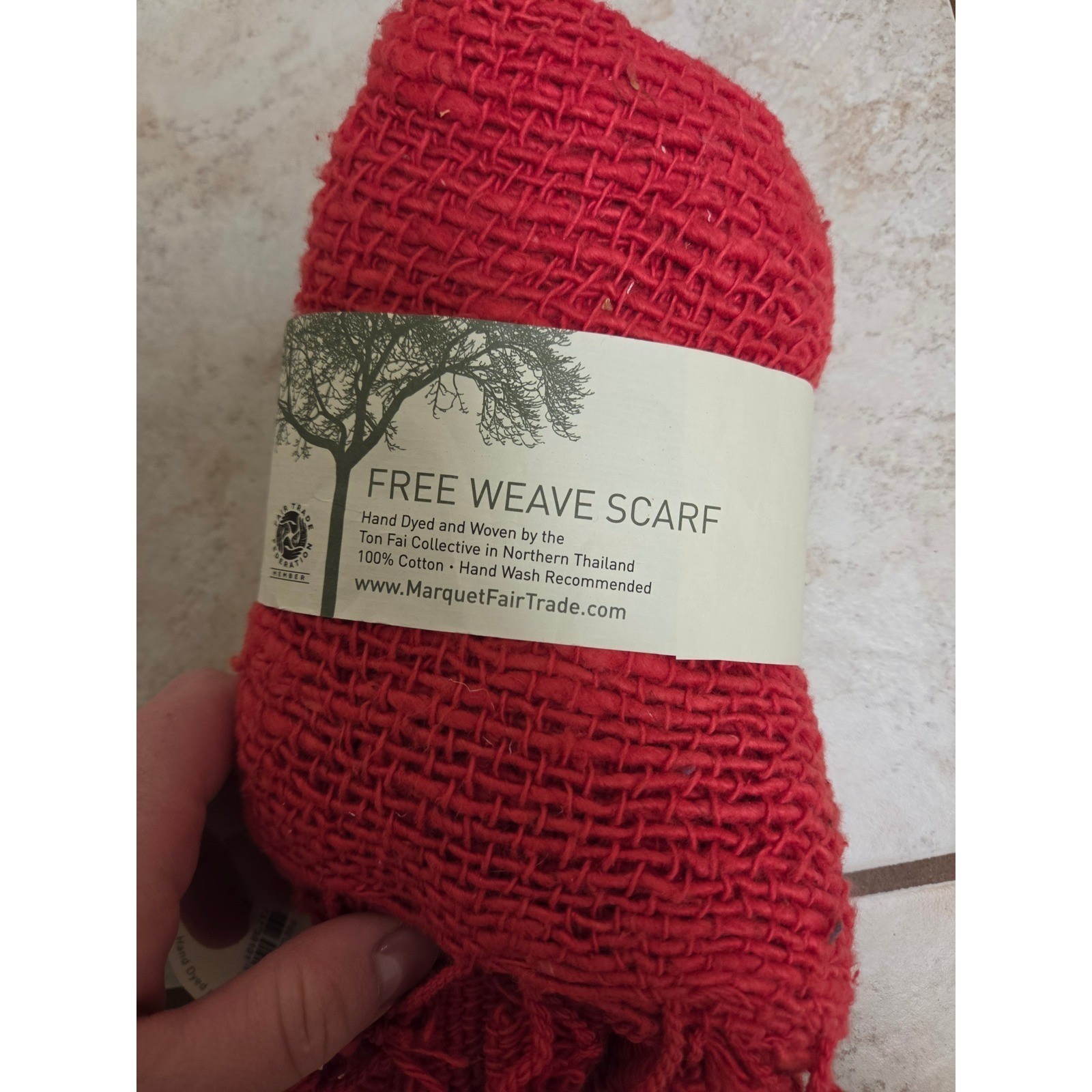Marquet Fair Trade Free Weave Scarf Coral Red Hand Woven Cotton Ton Fai Thailand