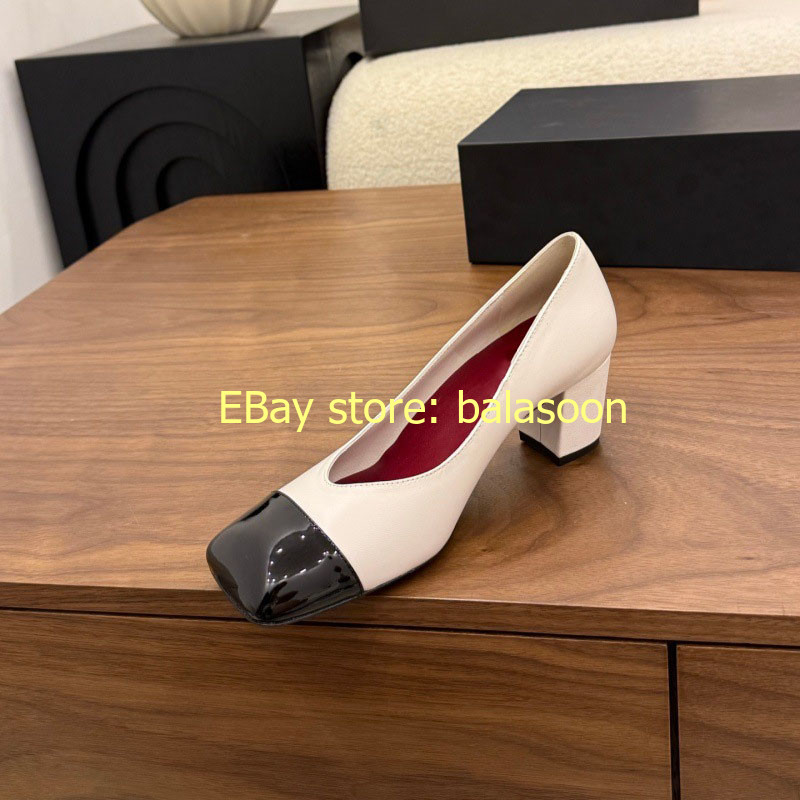 Color Matching Square-Headed High-Heeled Shoes Baotou Thick-Heeled Women’s 35-41