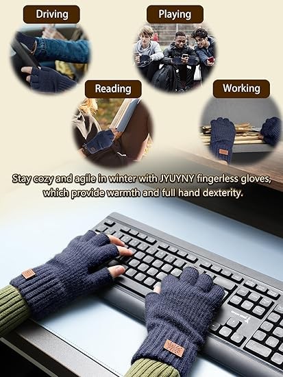 Winter Alpaca Wool Fingerless Gloves Thermal Men Knitted Half Finger Mitten