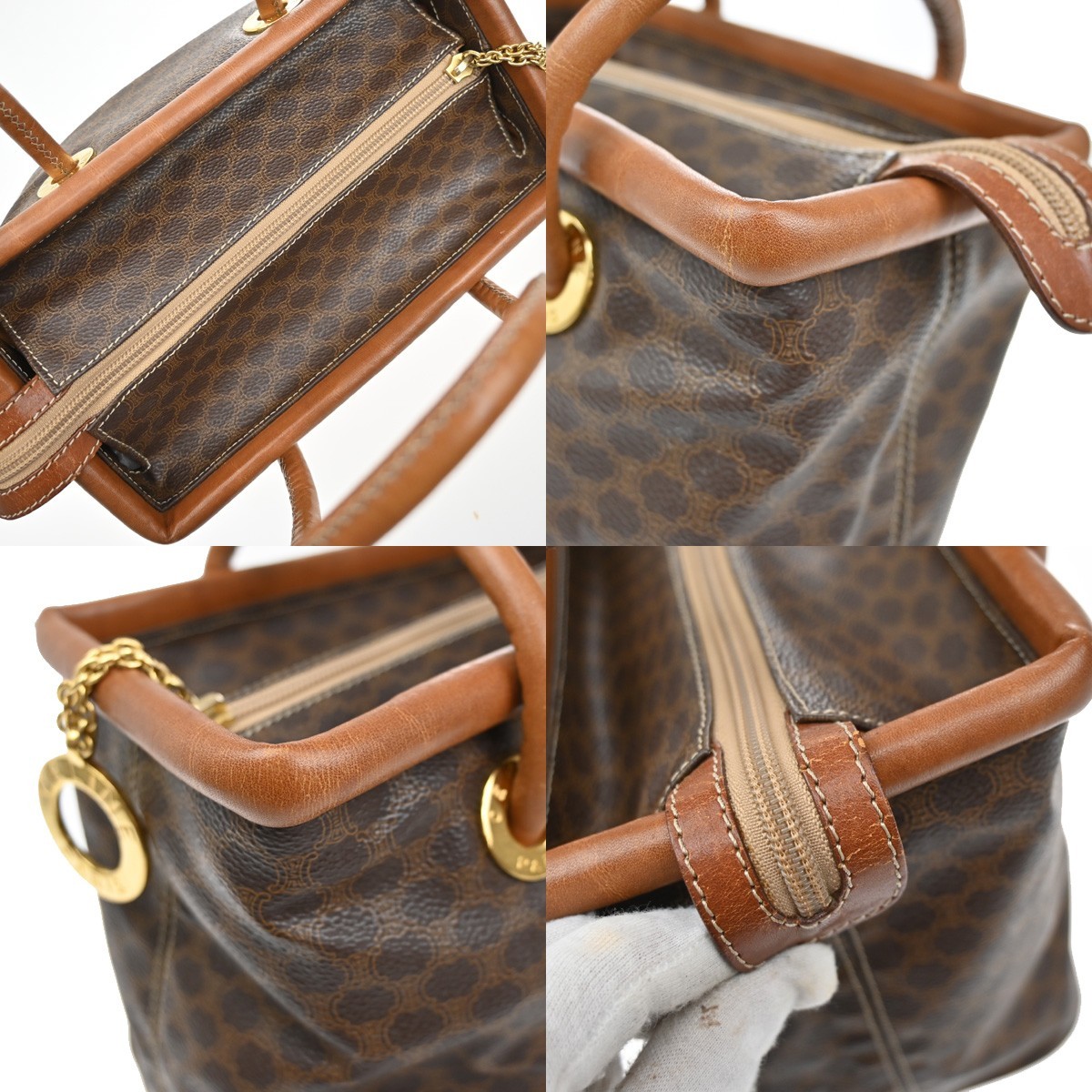 CELINE Logo Circle Macadam Pattern Hand Bag PVC Leather Brown GHW Italy 38KB361