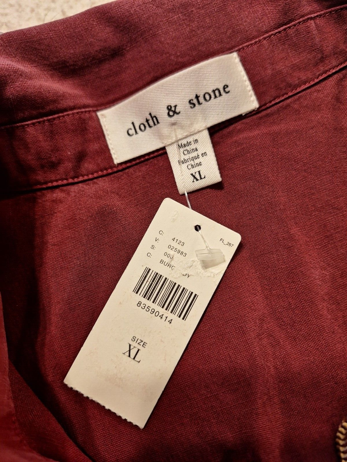 Anthropologie Cloth & Stone Zip Front Utility Jumpsuit Burgundy/Maroon XL NWT