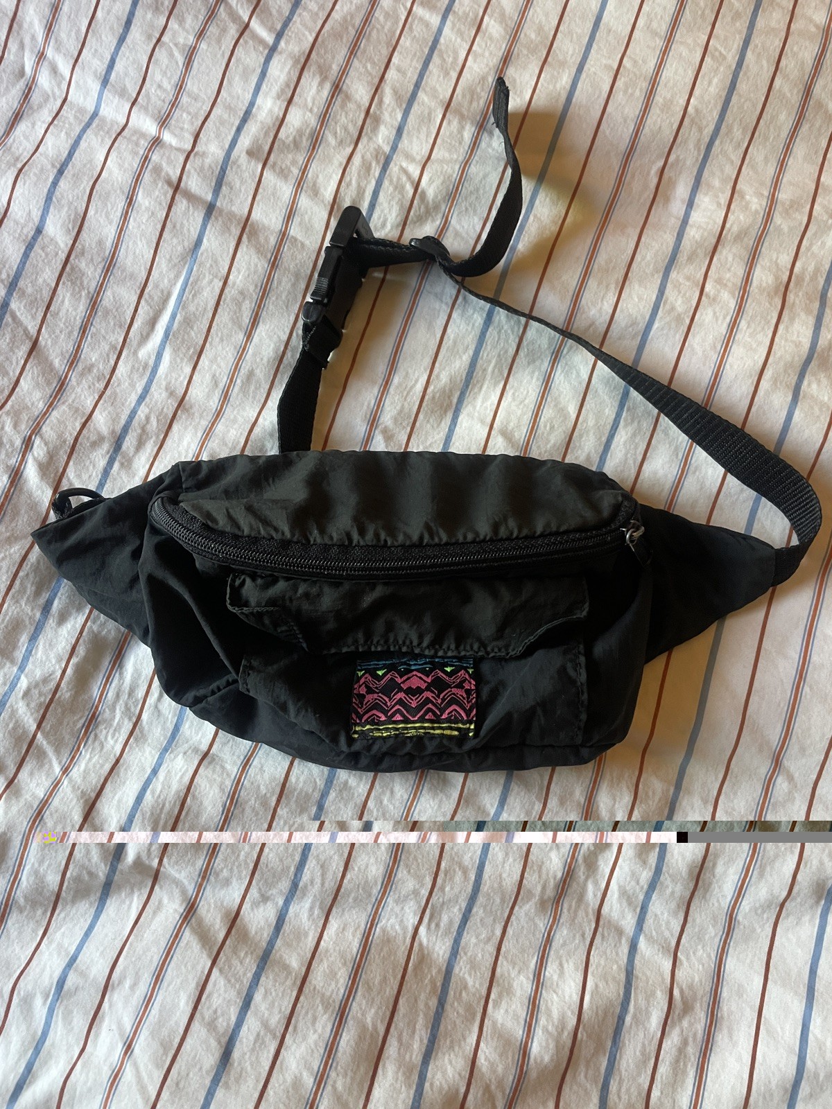 Vision Retro 80’s 90’s Black Fanny Pack Waist Bag Neon Mountain W/Pockets Korea