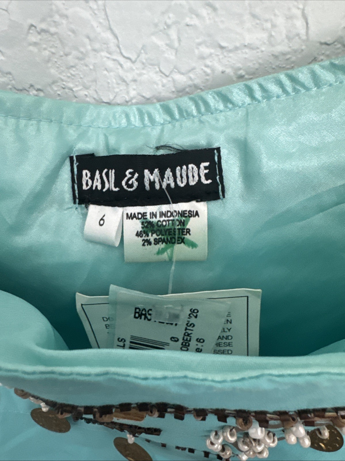 Turquoise Basil &Maude Skirt Beaded Embroidery With Hanging Coin Embellishing