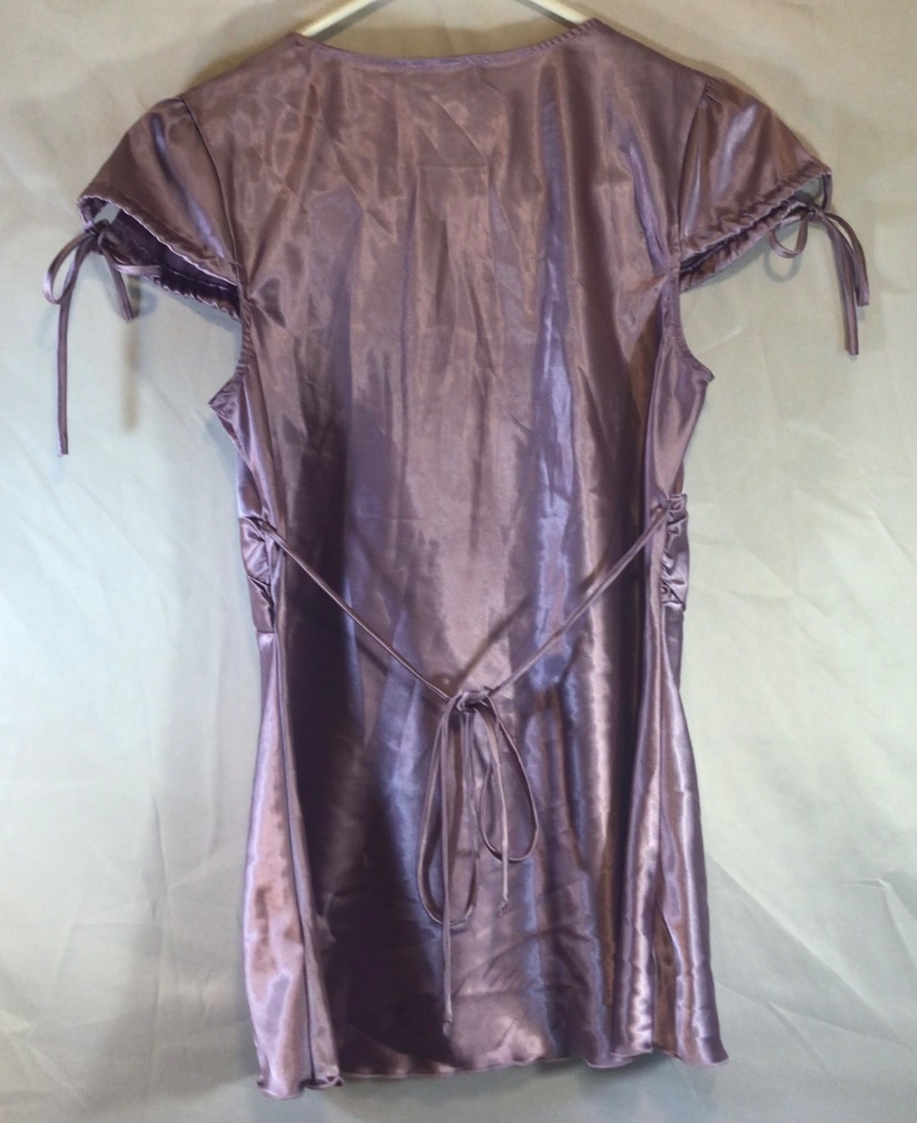 iz buyer satian top purple medium fitted ruched romantic y2k fairycore coquette