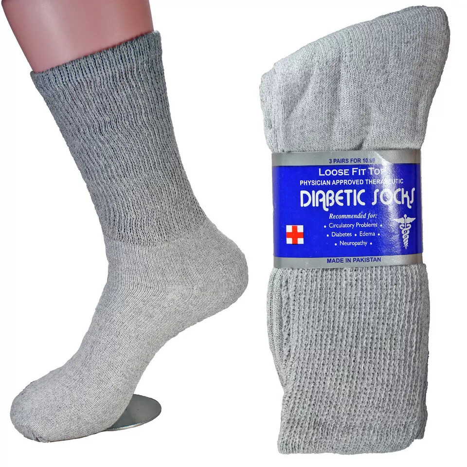 12 Pairs Mens Diabetic Crew Socks Health Circulatory Cotton Size9-11,10-13,13-15