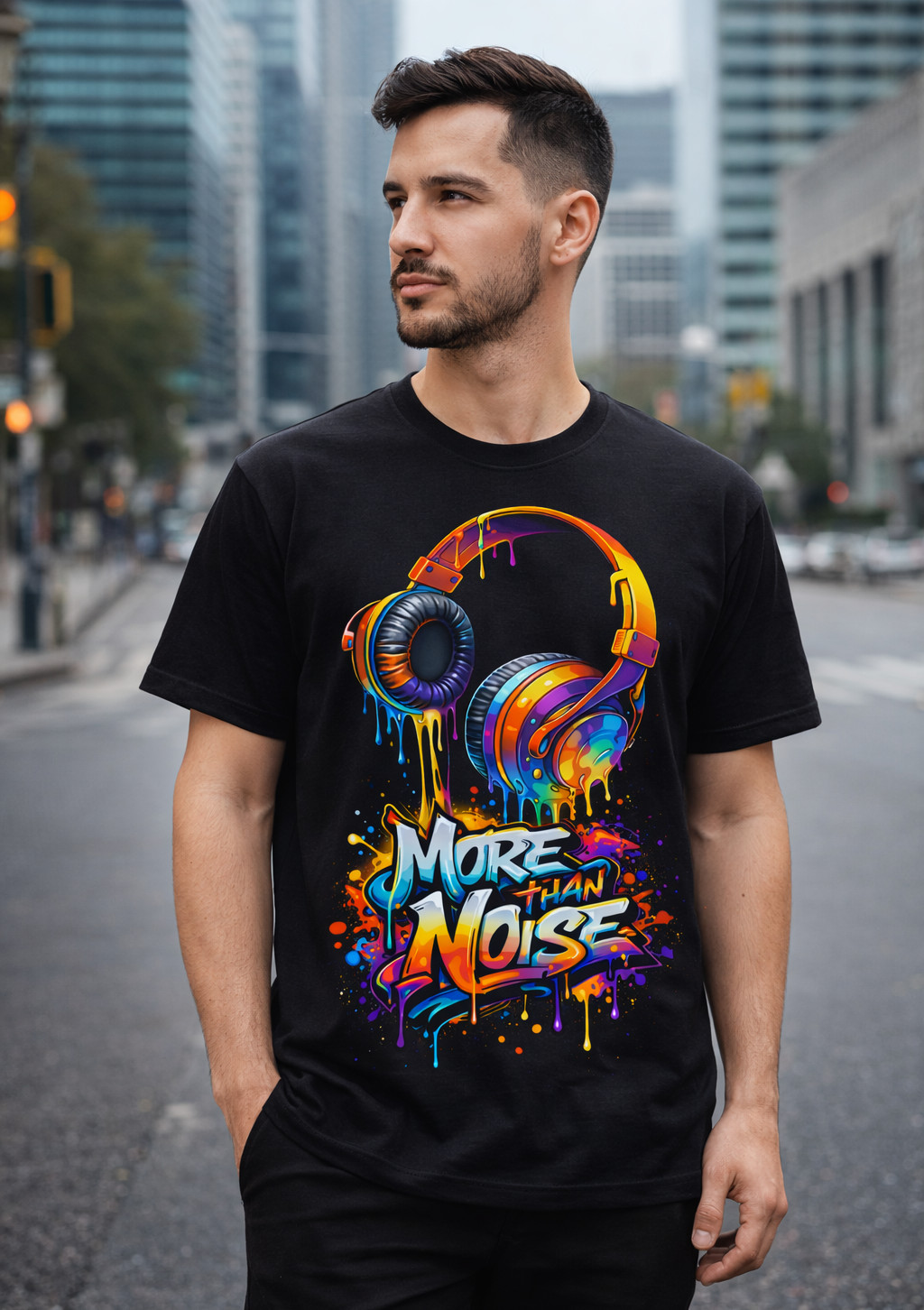 Colorful Dripping Headphones DJ Music Lover Graphic T Shirt Streetwear Tee