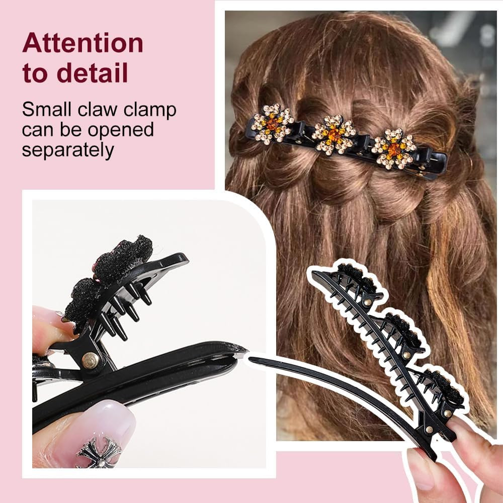 2 Pcs Sparkling Crystal Stone Braided Hair Clips, 2025 New Satin Fabric Hair Ban