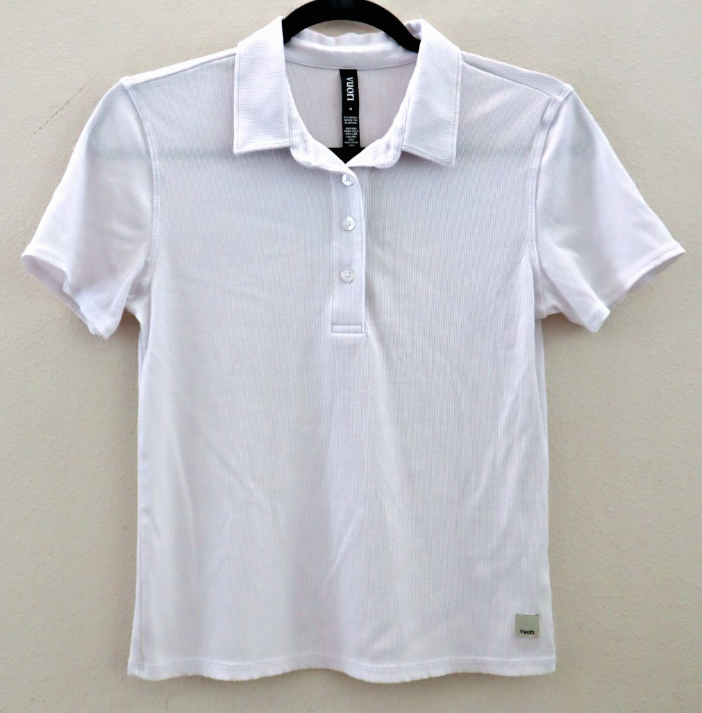 Vuori VW1050 Women’s Sz Medium White Pose Fitted S/S Ribbed Polo Shirt