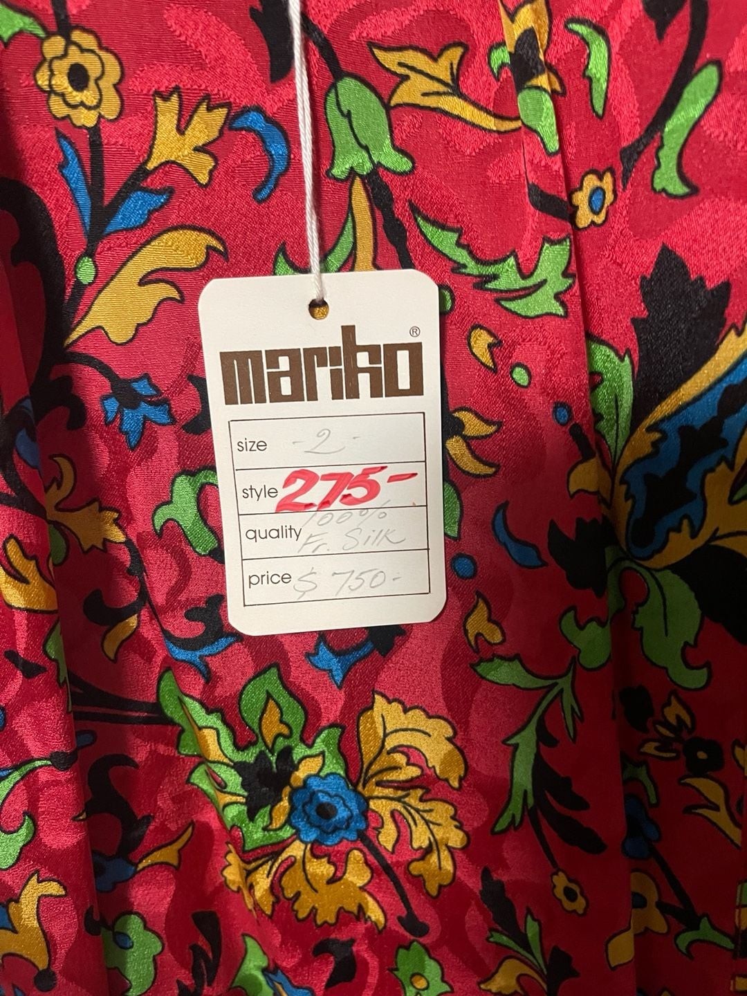 Mariko Vintage 100% French Silk Long Sleeve Button-Down Floral Midi Dress
