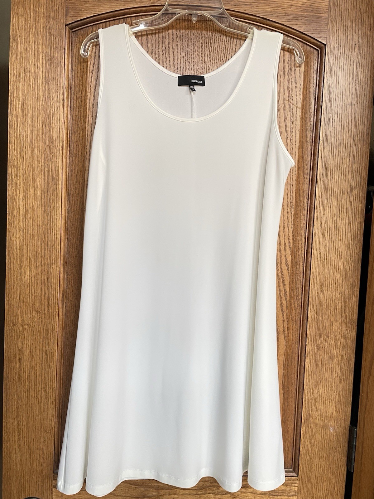 Sun Kim Tank Dress Tunic XL White A Line Sleeveless Scoop Neck Polyester Spandex