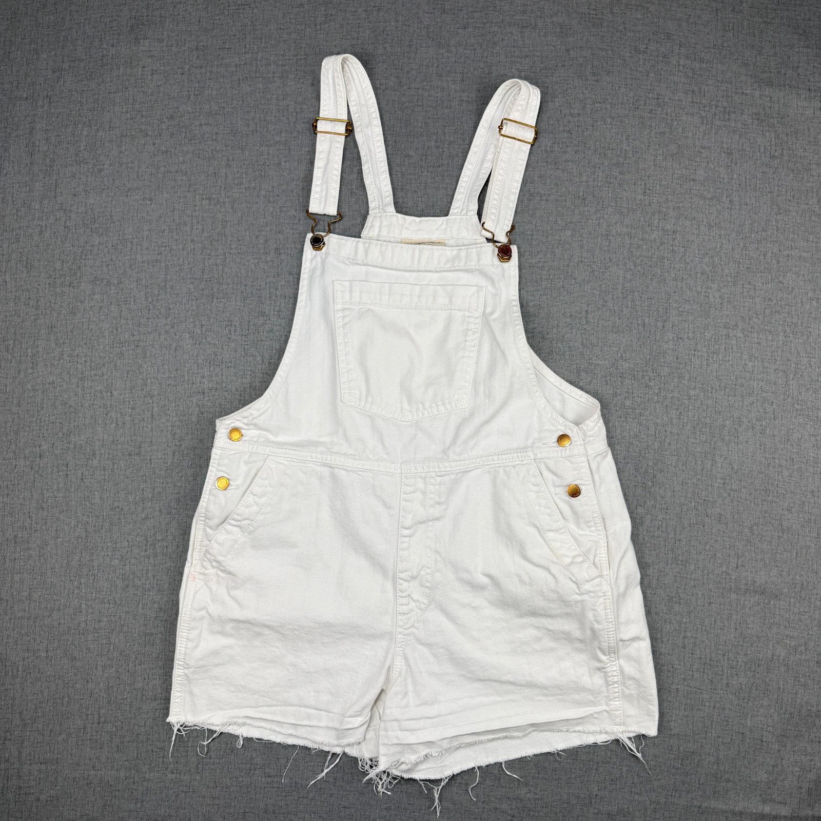 UNIVERSAL THREAD Shortalls Womens 8 White Cotton Denim Raw Hem Bib Overalls