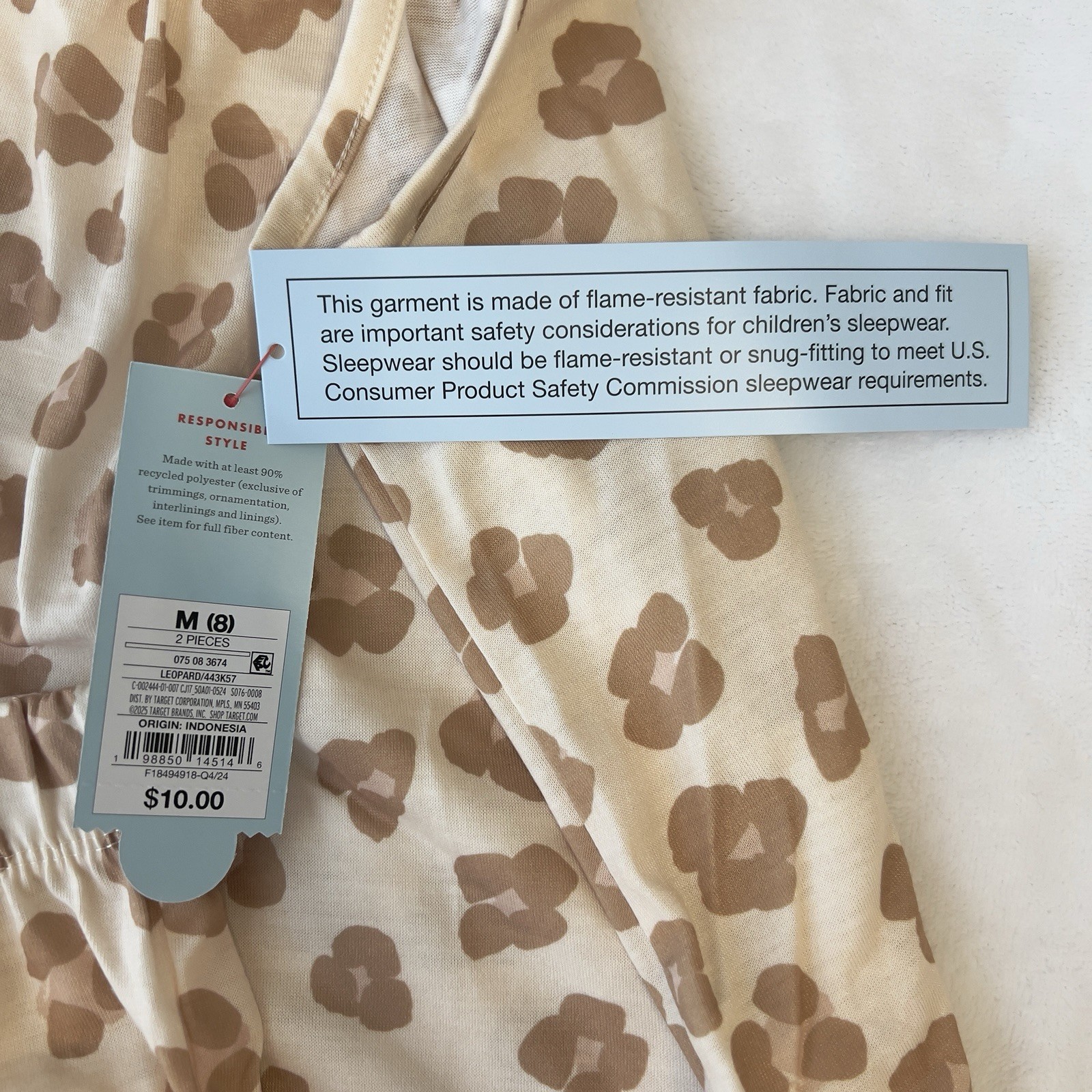 Cat & Jack Girls Pajama Set Size M (8) Leopard Print Cami & Shorts 2-Piece
