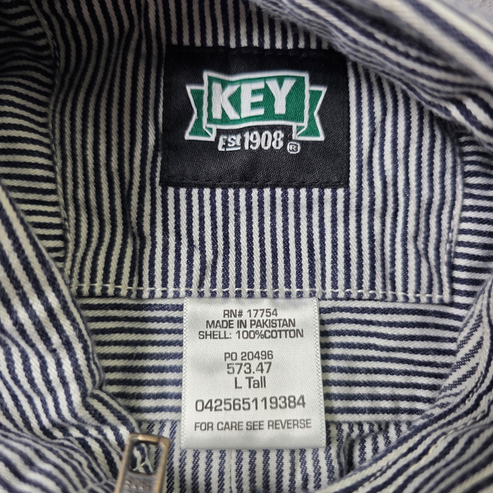 Key Imperial Shirt Mens Large Ta1l 1/2 Zip Hickory Striped Railroad Workwear
