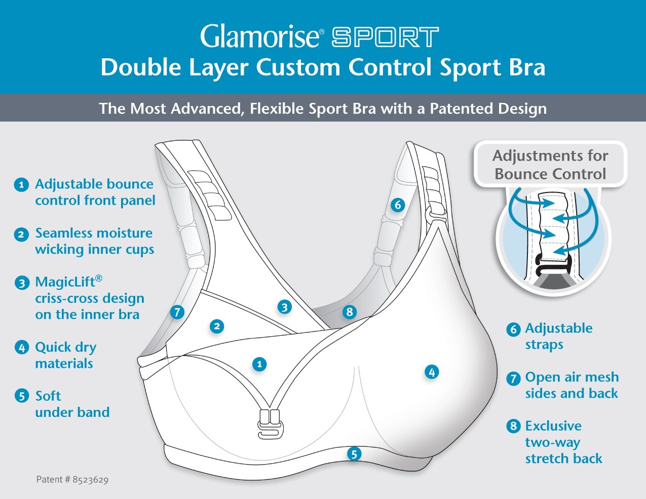 Glamorise SPORT Bra 2-Layers Wire-Free LOW-HIGH IMPACT SUPPORT Pink & Orange NEW