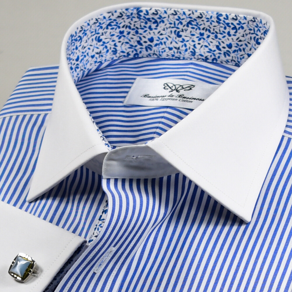 WInchester White Collar & Cuffs Contrast Blue Stripe Business Dress Shirt