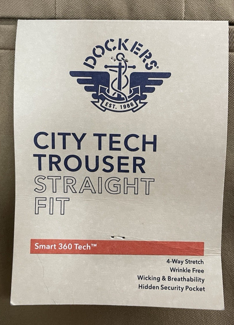 Dockers City Tech Khaki Trousers Straight Fit Size 40 X 32 Smart 360 Pants