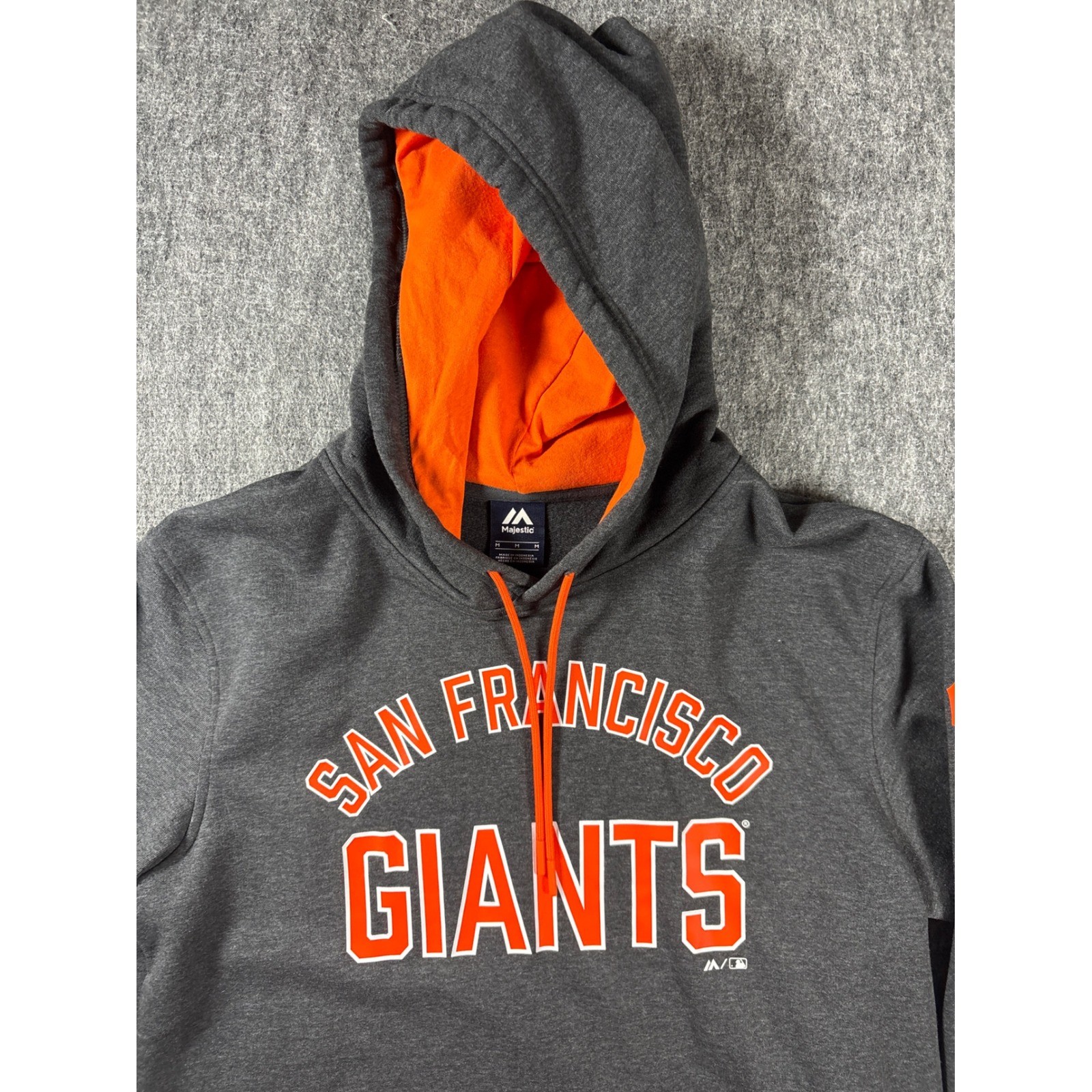 Majestic Mens San Francisco Giants MLB Hoodie Charcoal Grey Orange Size M