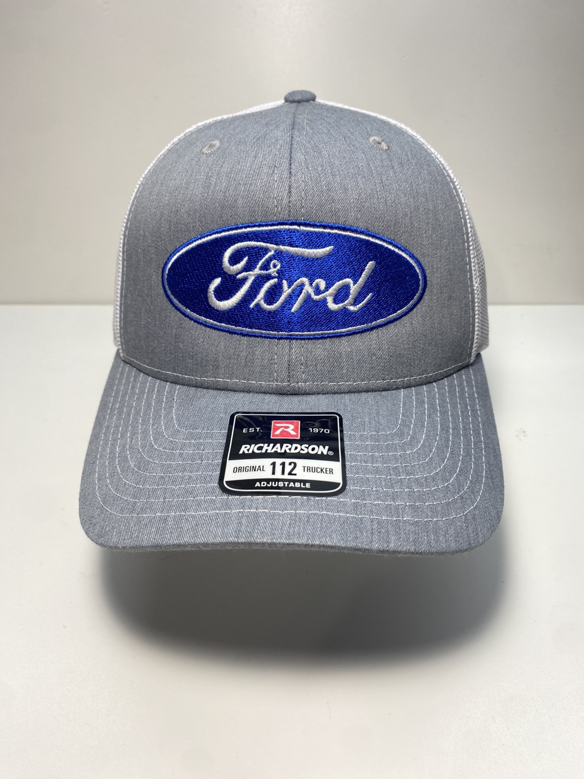 🔥 Ford Oval Logo Hat, Richardson 112 Gray/white Trucker Retro Cap Trucks Racing