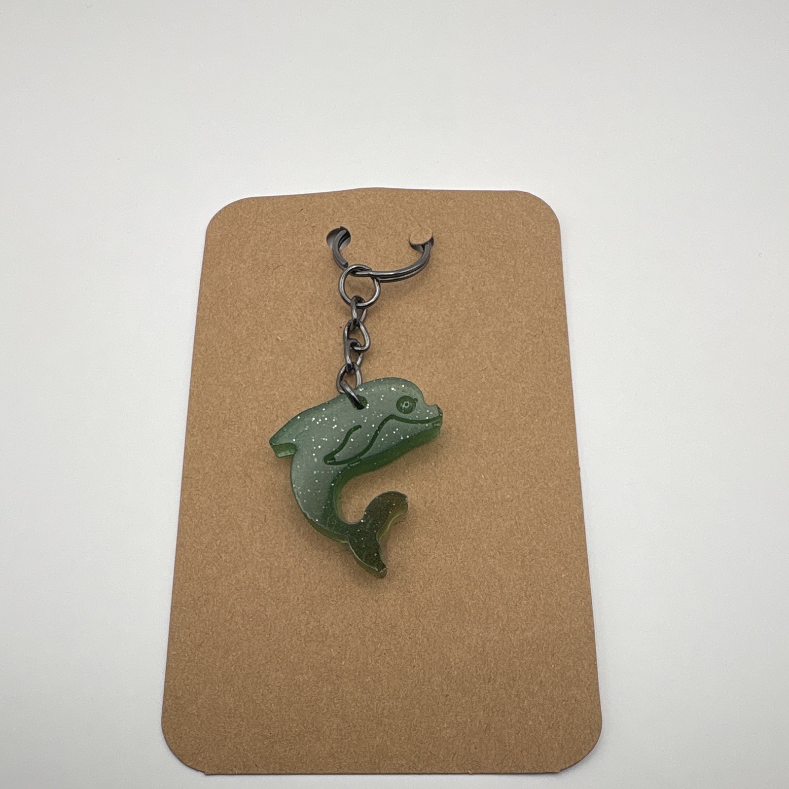 Green Metal Dolphin Key Chain, Animal Theme Charm Keychain Unisex