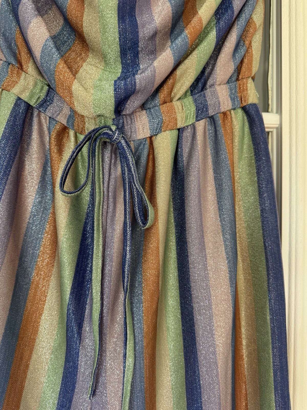Moon River Strapless Striped Wide-Leg Jumpsuit M Polyester Elastic Waist