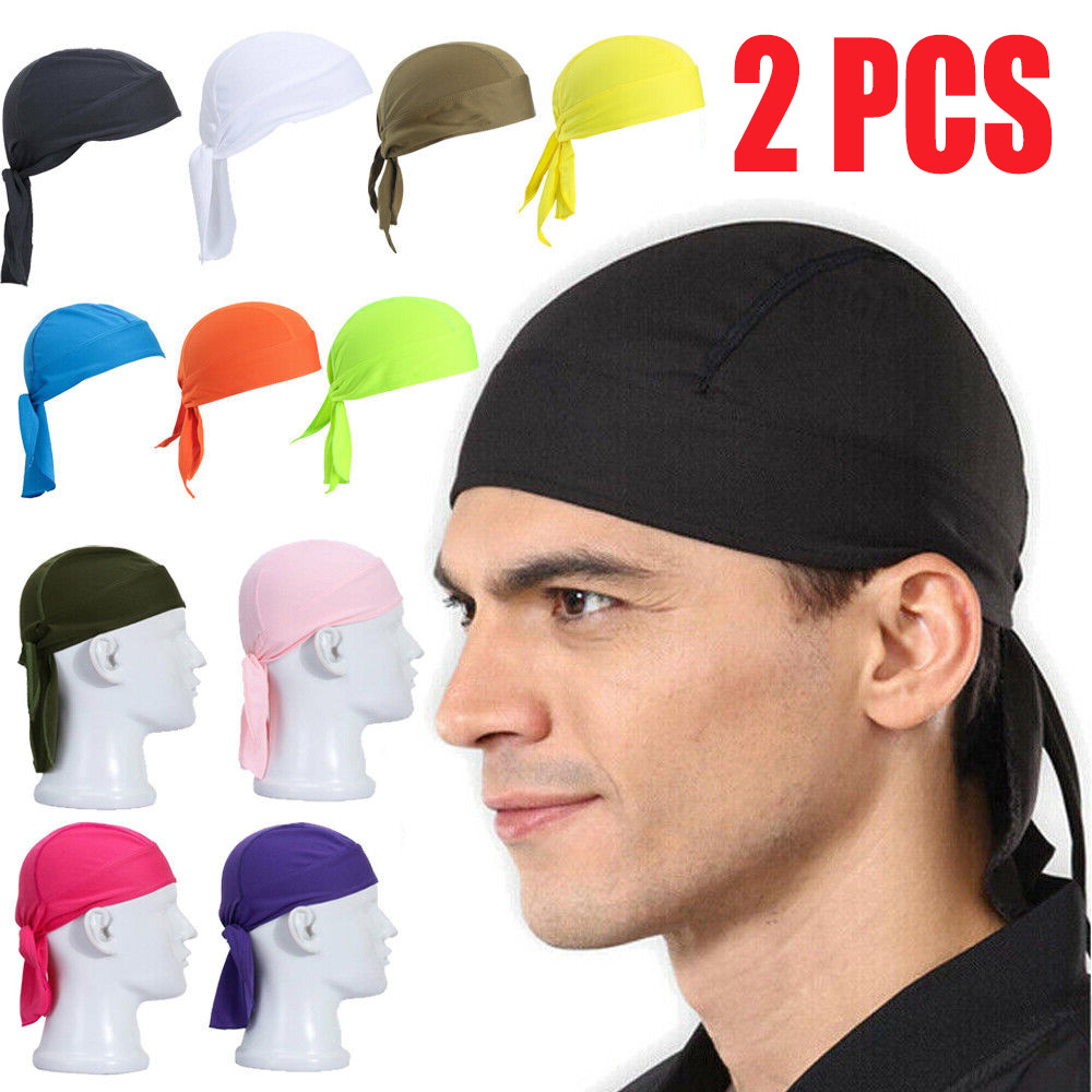 2 Pack Motorcycle Wrap Du Do Black Bandana Paisley Doo Rag Head Skull Cap Durag