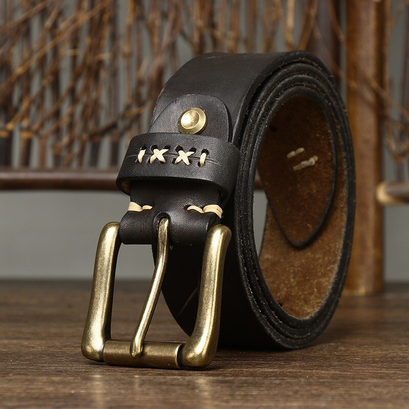 3.8CM Men High Quality Genuine Leather Belt Pin Buckle Cowskin Vintage Strap