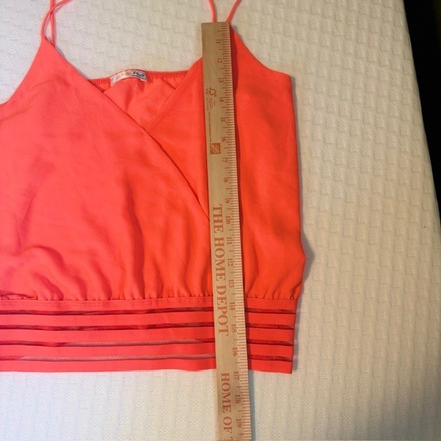 A’GACI Cami Wrap Top Womens Medium Neon Coral Excellent Mesh Banded Crop Tank